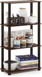 Furinno Turn-N-Tube 4-Tier Multipurpose Shelf Display Rack, Square Tube, Walnut/Brown