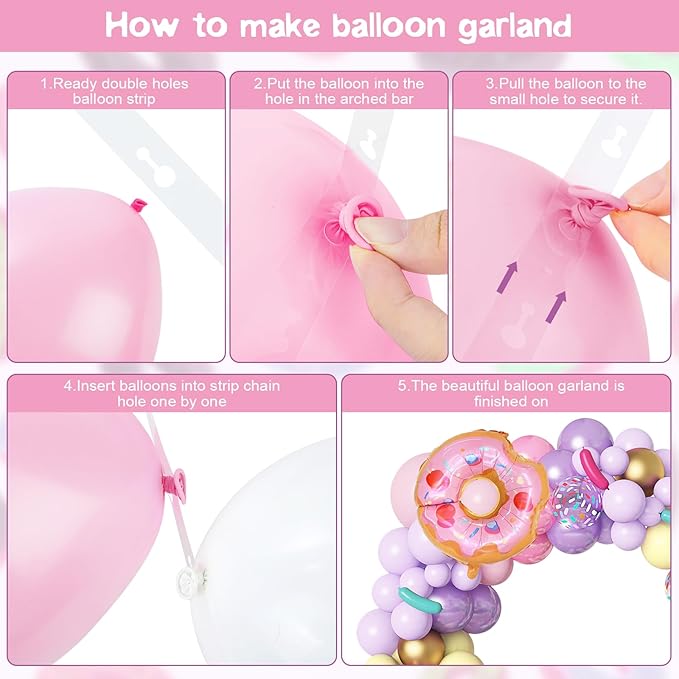 Amandir 139pcs Pastel Donut Balloon Arch Garland Kit Sweet One Ice Cream Birthday Party Decorations Sprinkles Confetti Pastel Balloons for Donut Grow Up Girl Baby Shower Spring Party Supplies
