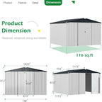 AECOJOY Shed 12' x 10' Storage Shed Large, Sheds & Outdoor Storage Clearance 10x12 Sheds with Lockable Doors, Utility and Tool Storage Shed for Garden, Backyard, Patio, Outside use in White