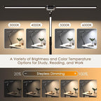 LED Desk Lamp, Flexible Desk Light with Clamp, Dual Light 25 Lighting Eye-Caring Modes Table Lamp with Solid Base, Eye-Caring Desk Lamp with Remote Control,Reading Desk Lamps for Home Office