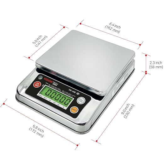 VisionTechShop VK-10S 0.1g Premium Food Kitchen Scale, Lb/Oz/Kg/g Switchable, Stainless Steel Plate Food Scale, Large LCD Display with Backlight, 12lb Capacity, 0.002lb Readability