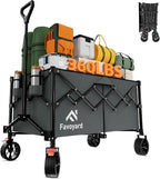 Favoyard Extra Large Collapsible Wagon Carts Foldable 360LBS Heavy Duty Beach Wagons with Big Wheels & Brakes Portable Folding Cart for Shopping Grocery Utility Sports Garden Camping Outdoor, Gray
