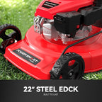 PowerSmart Self Propelled Gas Lawn Mower, 22 in. 170cc OHV Engine 2-in-1 Rear Wheel Drive, High Wheels, 6-Position Height Adjustment
