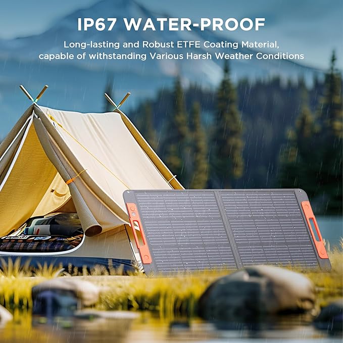 100 Watt Portable Solar Panel with Solar Angle Guide,Camper Essentials,20V Foldable Solar Charger for Power Station, 23.5% High Efficiency IP67 Waterproof 2 Kickstands for Camping RV Blackout