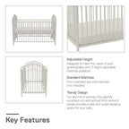 Novogratz Bushwick Metal Crib with Adjustable Mattress Height, Off White