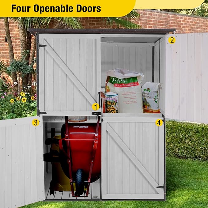 Aivituvin Outdoor Storage Shed with Floor, Garden Tool House with Metal Frame Structure, Large Wooden Cabinet with Adjustable Shelves for Backyard Garden Patio (White)
