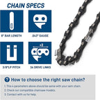 SawWorks 3-Pack 8 Inch Pole Saw Chain SW-R34, 3/8" LP Pitch - .043" Gauge - 34 Drive Links, Compatible with DeWalt 20V DWO1DT608, DCPS620, DCCS623B, DCCS623L1, Craftsman CMZCSC8, CMCCSP20 and More