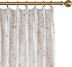 Pink Floral Pinch Pleated Linen Curtains - 2 Panels of Privacy Light-Filtering Printed Curtains Suitable for Dining Rooms and Farmhouses.52 Inches Wide by 102 Inches Long