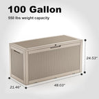 100 Gallon Waterproof Large Resin Deck Box, Lockable Storage Container for Patio Cushions, Garden Tools, Indoor & Outdoor (Brown)