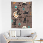ICMOLYYENLO Boho Medieval Cat Tapestry, Abstract Atomic Starburst Geometric Aesthetic Art Wall Hanging For Bedroom Living Room Dormitory 50x60 Inches