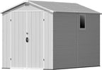 Devoko 6x10 FT Plastic Outdoor Storage Shed - Lockable Resin Tool Shed with Window & Floor - Easy Assembly for Garden, Backyard, Light Gray