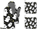 Halloween Ghosts Heat-Resistant Silicone Oven Mitts and Pot Holders,Long Oven Gloves with Non-Slip Grip for Cooking, Baking, Grilling,BBQ