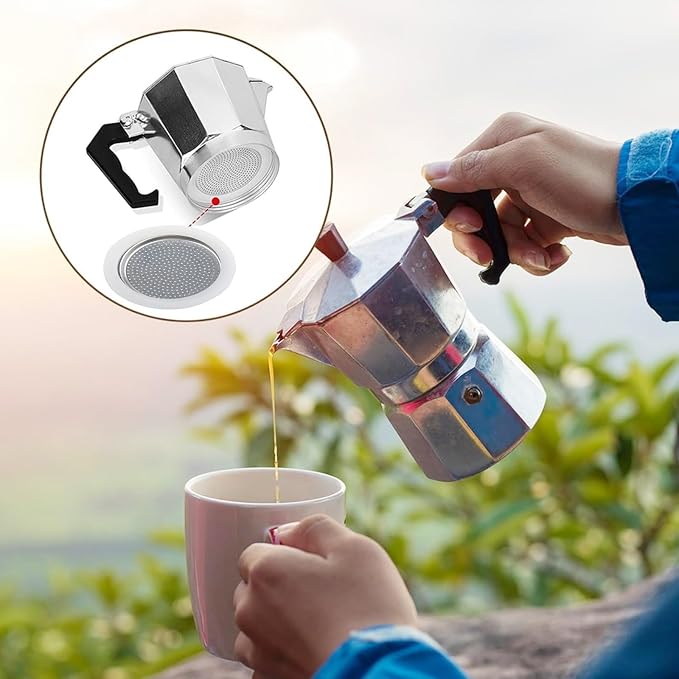 Moka Pot Replacement Parts Set with 2 Stainless Steel Filters and 4 Silicone Gasket Seals for 3 6 9 Cup Espresso Maker Coffee Accessories(6Cup)