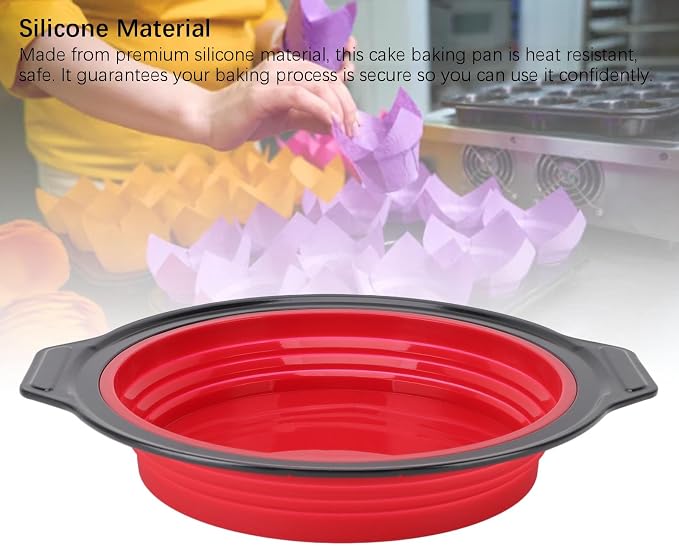 Cake Baking Pan, Silicone Cake Pan Foldable Press Type Quick Release Round Baking Pan for Layer Cake Cheese Cake Chiffon Cake (Red)