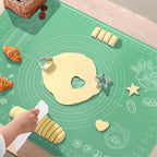 Silicone Pastry Mat 28" x 20" Extra Thick Non Stick Baking Mat with Measurements and Edge Heightening, Food Grade Silicone Rolling Mat for Pastry, Bread, Cookies, Pizza, Fondant, Pasta - Green