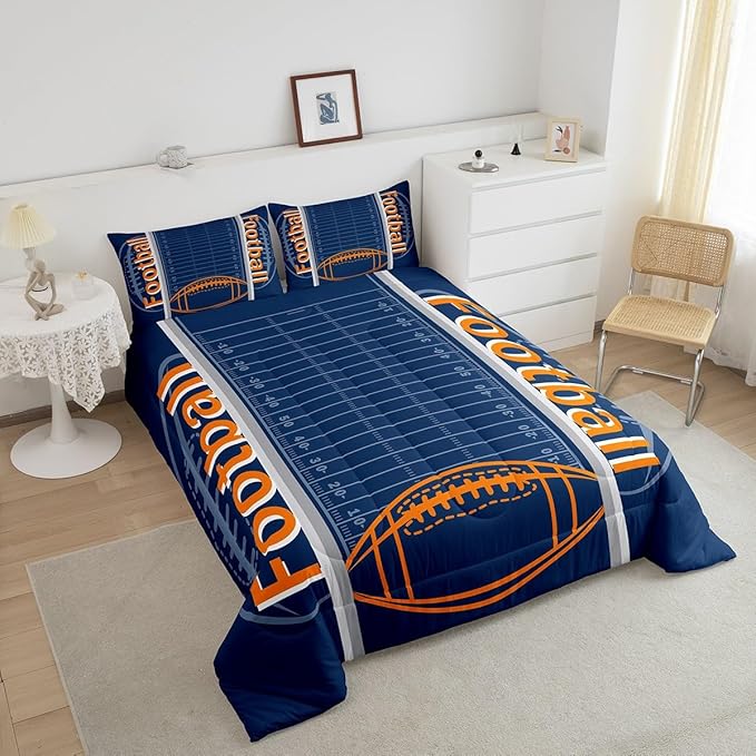 Feelyou Football Bedding Set Full Size Sports Comforter Set for Kids Boys Girls Decor Soccer Ball Game Comforter Microfiber American Football Duvet Set Bedroom Quilt Set