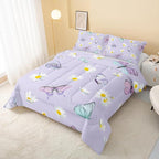 Butterfly Comforter Set for Kids Teens Girls Women,Daisy Kids Comforter,1 Comforter with 2 Pillowcase, Microfiber 3 Piece Bedding Set,for All Seasons(Purple，King Size)