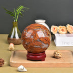 JIC Gem Natural Large Healing Crystal Sphere Ball Yellow Agate Crystal Decorative Ball with Display Stand Chakra Meditation Fengshui (100-110mm)