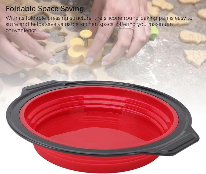 Cake Baking Pan, Silicone Cake Pan Foldable Press Type Quick Release Round Baking Pan for Layer Cake Cheese Cake Chiffon Cake (Red)