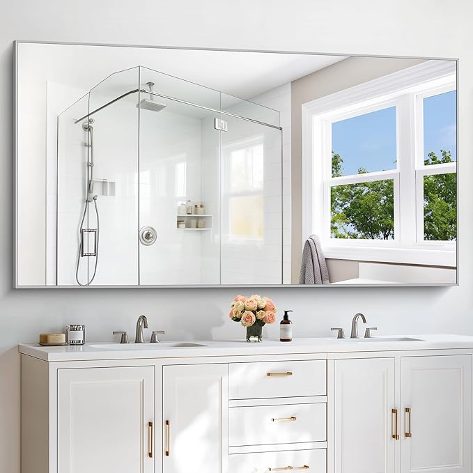 36x72inch Bathroom Mirror, Silver Rectangle Mirror with Thin Metal Frame, Large Rectangular Wall Mirrors for Bathroom, Living Roomm, Hair Salon, Big Farmehouse Mirror Hang Horizontal/Vertical
