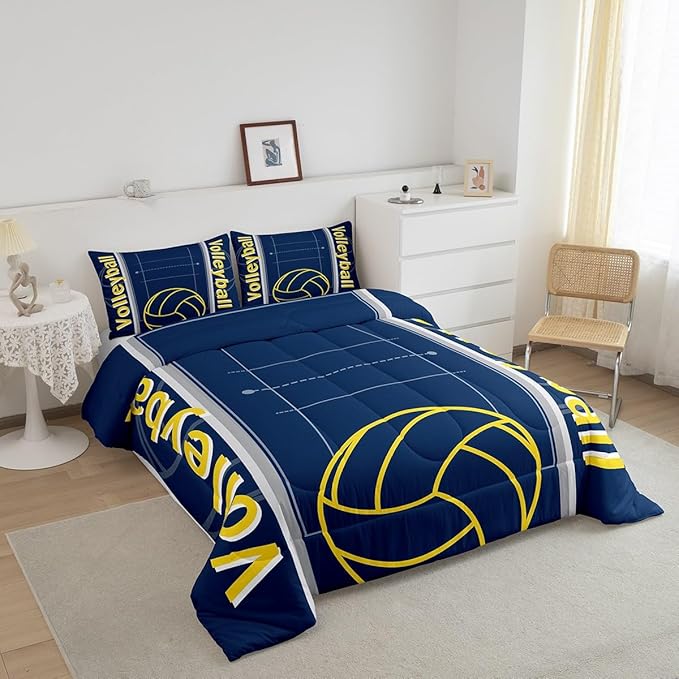 Feelyou Volleyball Bedding Set Queen Size Sports Game Comforter Set for Kids Boys Girls Decor Volleyball Player Comforter Microfiber Sports Gaming Duvet Set Bedroom Quilt Set
