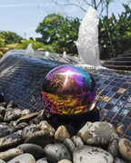 Rainbow Gazing Globe Mirror Ball in Stainless Steel, Shiny Hollow Sphere Sparkling Housewarming Outdoor Ornament (8 Inch)