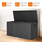 75 Gallon Large Deck Box,Resin Outdoor Storage Box with Lockable for Patio Furniture, Pool Accessories, Garden Tools Waterproof Outside Storage Box, Black