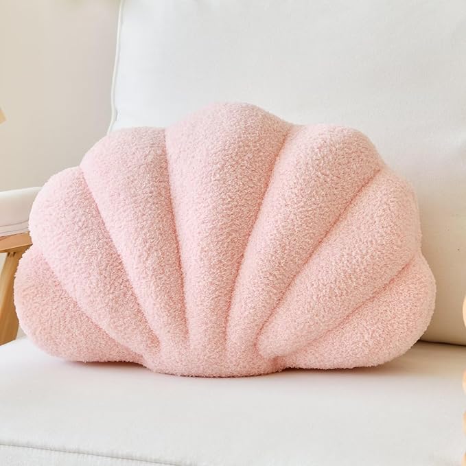 Pink Seashell Throw Pillows, Shell Shaped Throw Pillows, 18 Inch Soft Home Decorative Pillow Plush Cushion for Bed Couch Living Sofa Room Decor Accent Throw Pillow (Pink 18Inch)