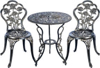 3 Piece Bistro Set,Outdoor Patio Set,Anti-Rust Cast Aluminum Bistro Table Set for Park Yard Front Porch Furniture(Antique Copper)
