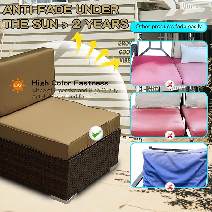 ClawsCover 9Pack Outdoor Seat and Back Cushions Replacement Covers Fit for 5 Pieces 4-Seater Wicker Rattan Patio Conversation Set Sectional Couch Furniture,Taupe-Include Covers Only (Large)
