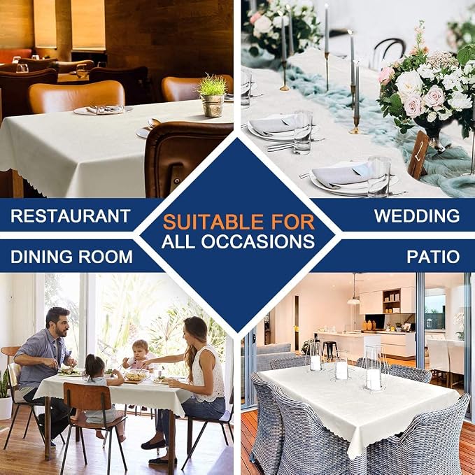 Smiry Rectangle Table Cloth, Waterproof Heavy Duty Vinyl Tablecloths, Wipeable Washable Table Cover for Kitchen and Dining Room (White, 60" X 84") | Wipeable Washable Floral Embossed Table Cover for Kitchen and Dining Room, Indoor & Outdoor Use, White
