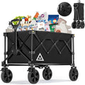Wagon Cart Shopping Foldable Folding Collapsible with Wheels Big On Beach Garden Outdoor Grocery Heavy Duty Utility All Terrain Portable Wagons Carts for Groceries Sand Camping Sports Black