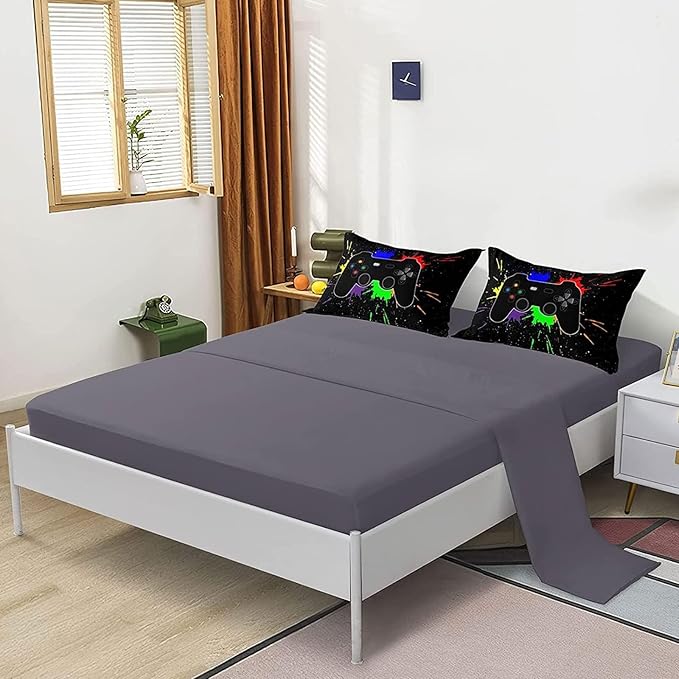 Kids Gaming Bedding Sets, 5 Piece Gamer Comforter Sets for Teens Boys Twin Size for Bedroom Comforter Set Adult 3D Gamepad Microfiber Bedding Sets Fits All Season