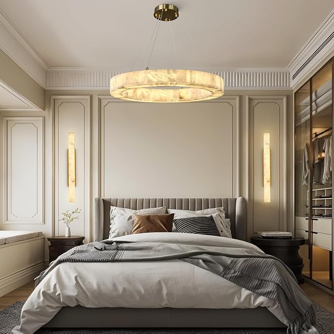 Alabaster Round Chandelier, D30in Modern Marble Dining Room Chandeliers, White Foyer Chandelier for Dining Room Light Fixture, Living Room, Bedroom Lights, Foyer, Kitchen