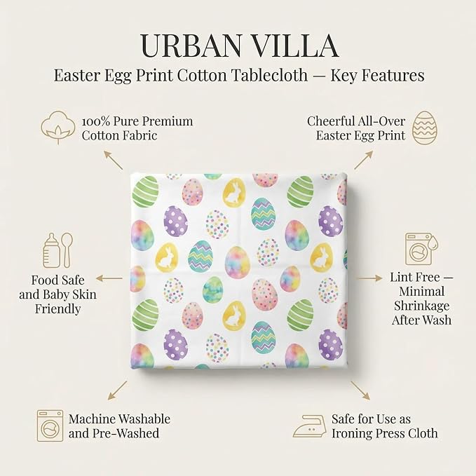 Urban Villa Tablecloth Cotton Rectangle Tabletop 60x102(8-102Seat) Eggprint