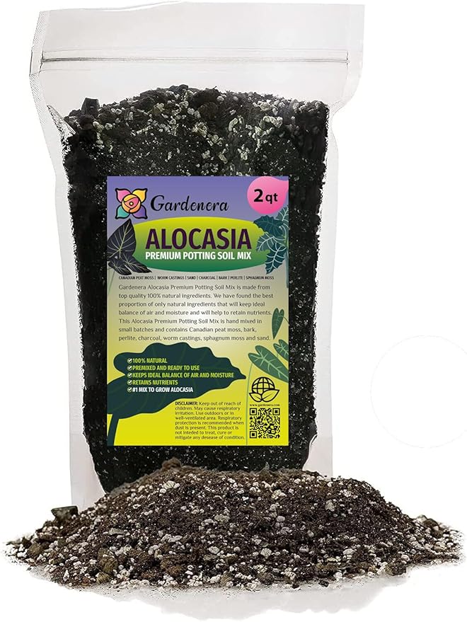 Elevate Your Space with Gardenera's Organic Potting Mix - Tailored for Vibrant Alocasia Plants & Majestic Leaves - 2 QT