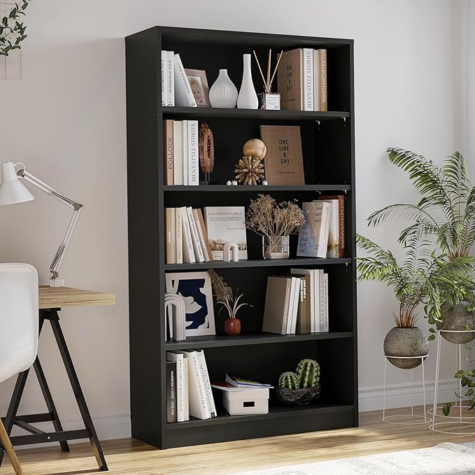 Farini 5 shelf boockase Display Bookcase Freestanding Wooden Bookshelves for Home Office Living Room,60 Inch Height,Black