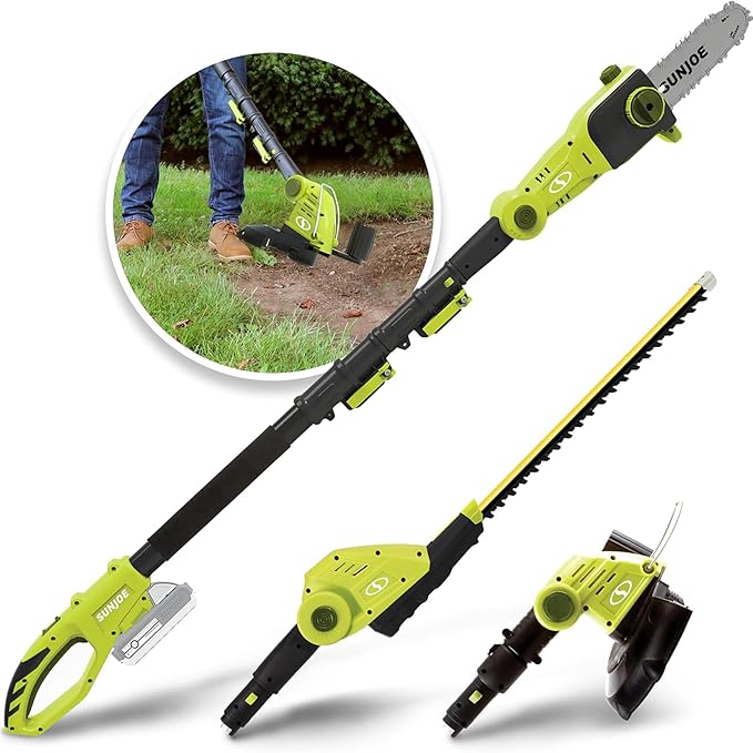 Sun Joe 24V IONMAX Cordless Lawn Care System, Grass and Hedge Trimmer Outdoor Combo Power Tool Kit with 8” Pole Saw, Batteries, and Charger, GTS4002C