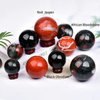 JIC Gem Small Crystal Sphere Ball Natural African Bloodstone Healing Crystal Ball with Decoation Stand for Fengshui Meditation Decoation (50-60mm)