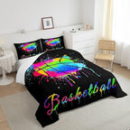 Feelyou Kids Basketball Comforter Set Twin Size Gaming Sports Bedding Set for Boys Girls Teens Bedroom Decor Ball Games Tie Dye Comforter Gift for Basketball Lover Duvet Set with 1 Pillow Case