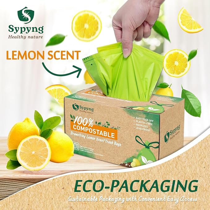 Compostable Trash Bags 6-8 Gallon (50-Pack) – Heavy Duty, 1.1 Mil Thick, 100% Biodegradable Kitchen Waste Bags for Medium Bins | ASTM D6400, BPI & OK Compost HOME Certified, Eco-Friendly & Recyclable