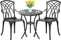 3 Piece Patio Bistro Set Outdoor Bistro Table Set Anti Rust Bistro Table and Chairs w/Umbrella Hole, Durable Patio Set for Porch, Balcony