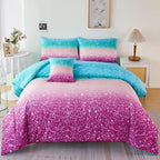 PERFEMET 6Pcs Teal Purple Comforter Set Twin Size, Tie Dye Rainbow Glitter Bed in A Bag, Gradient Pastel Ombre Sparkle Bedding Set for Kids Teens Girls (Blue Teal Purple, Twin)