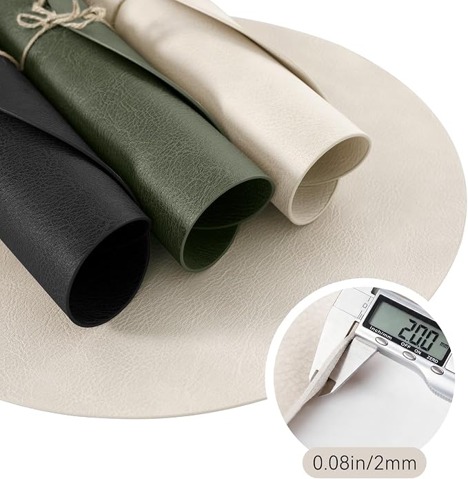MOSAYT 13 Inch Round Vinyl Placemats Set of 6 - Faux Leather 100% Waterproof Oil-Proof Wipeable PU Place Mats, Heat Resistant Reversible Table Mats for Kitchen, Dining, Outdoor, Beige