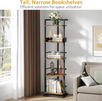 Bookshelf 5-Tier Book shelf - Narrow Wood Bookcase Tall Corner Book Shelves Storage Organizer Display Book Rack for Living Room Bedroom Office Home (Rustic Brown)