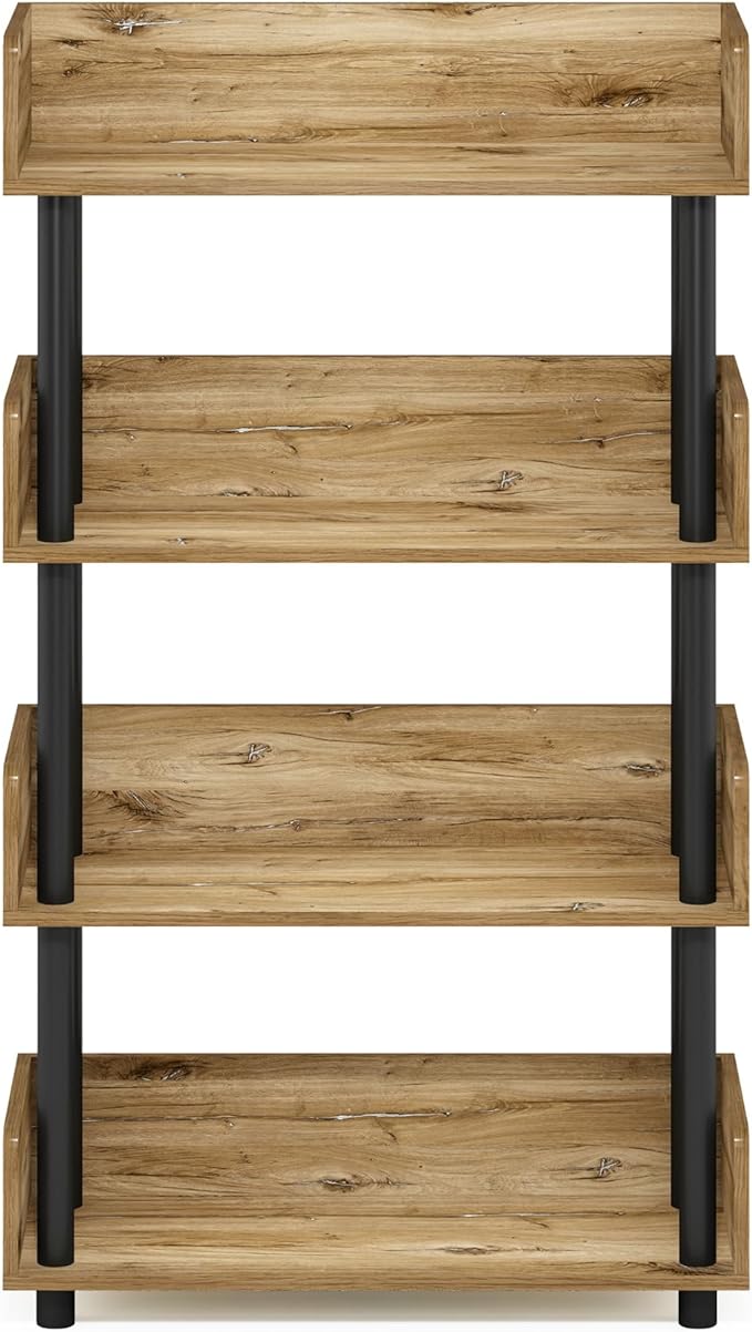 Furinno Turn-N-Tube 4-Tier Toolless Display Rack, Flagstaff Oak/Black