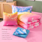 PERFEMET Twin Comforter Set for Girls, Corlofrul Rainbow Twin Size Bedding Set, 6Pcs Blue Sky and White Cloud Print Twin Size Bed in A Bag with Comforter and Sheets