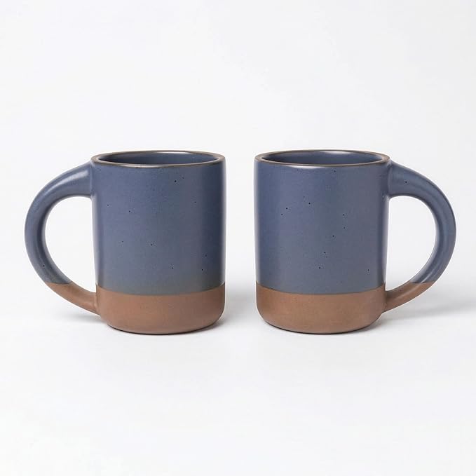 TOMO Mugs Set of 2, 12oz Modern Stoneware Coffee Mugs, Large Handle Ceramic Drinkware - Harbor Blue