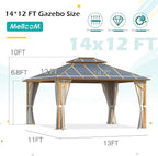 MELLCOM 12x14FT Hardtop Gazebo,Wooden Finish Coated Aluminum Patio Gazebo with Aluminum Composite Double Roof for Patio Lawn and Garden, Curtains and Netting Included