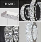 Buccleuch Modern Crystal Chandelier, Dimmable LED Ceiling Light Fixture 5-Ring Adjustable Stainless Steel Pendant Light, Silver Crystal Chandeliers for Dining Room, Bedroom, Living Room - Cool White